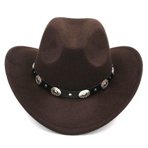 Brown Western Cowboy, Cowgirl Hat, Black & Silver Strap, Men Women,‎ Wide Brim